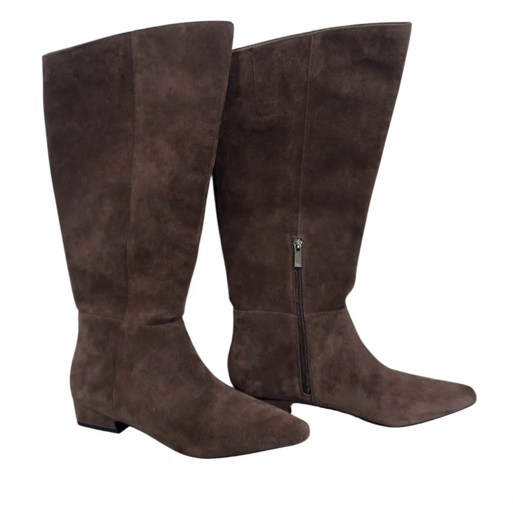 NWT Jason Wu Chocolate Brown Genuine Suede Knee-High Boots Zipper, Pointed Toe